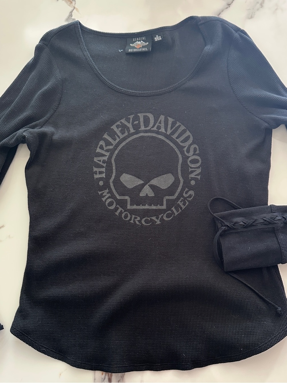 Harley-Davidson Black Waffle Knit Logo Tee